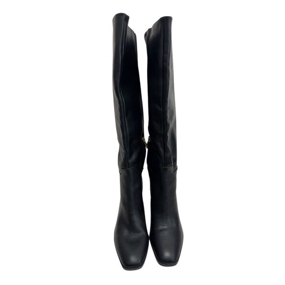 Franco Sarto Knee High Boots Size 9 Black Leather Gold Heel Side Zip - Picture 5 of 9